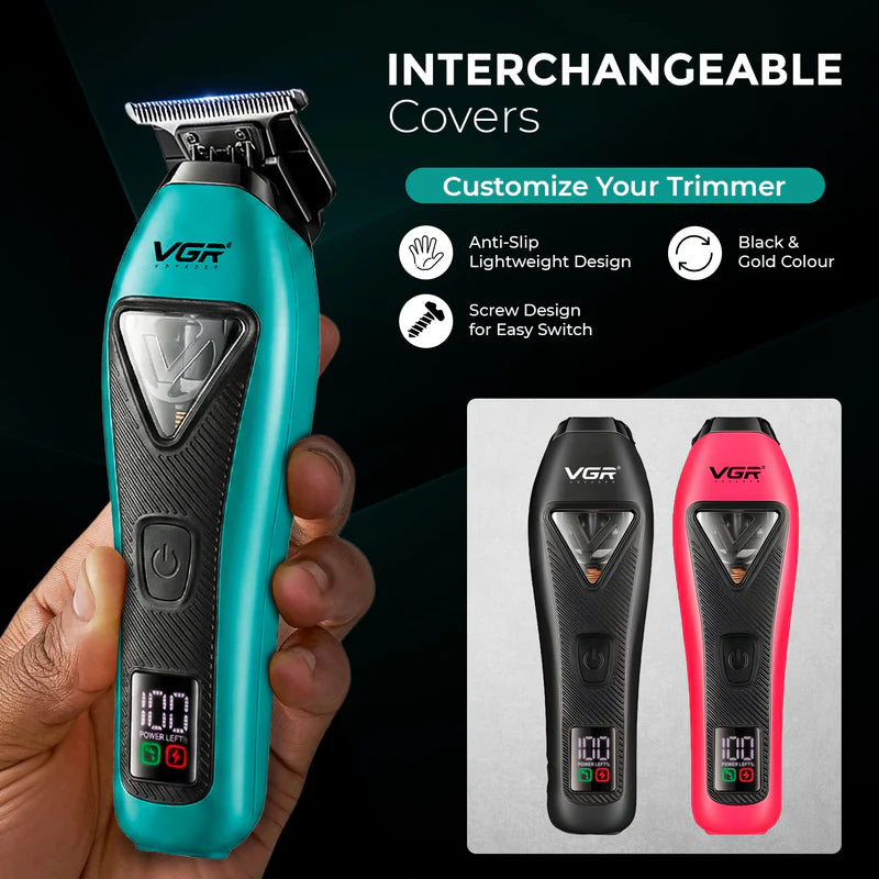 VGR V-035T Professional Hair Trimmer – 9000 RPM Vector Motor, DLC Blades, LED Display & USB-C Charging
