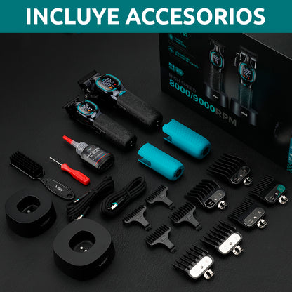VGR V-886 S2 – Set Profesional Clipper + Trimmer 9000RPM Turbo me Tehe Ceramike & DLC, Bateri Afatgjatë