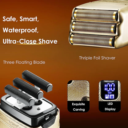 VGR V-649 Set Profesional për Meshkuj – Trimmer Flokësh, Rroje Elektrike, Foil Shaver & T-Liner | Triple Blades, Pa Kabllo, Ngarkim i Shpejtë