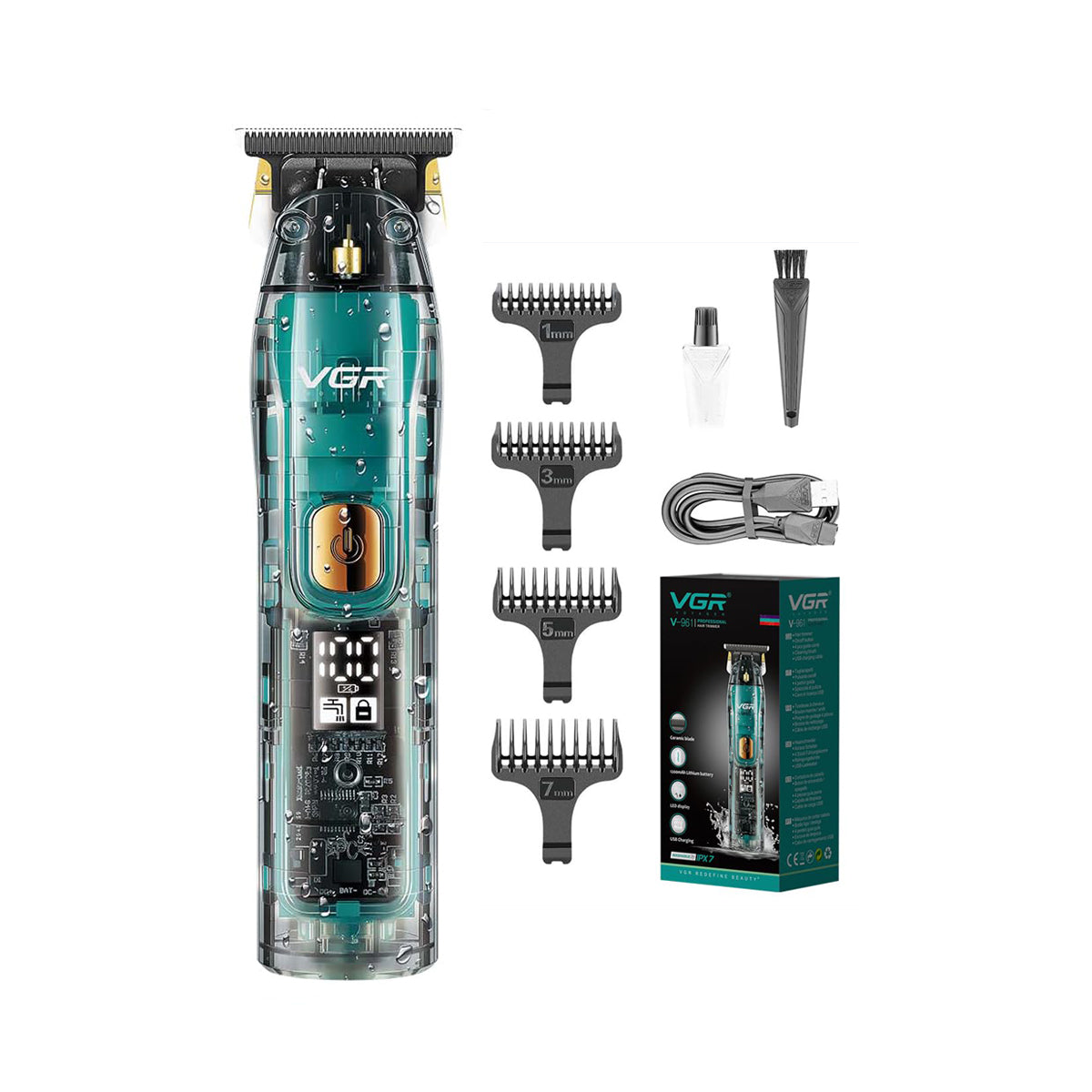 VGR V-961 Transparent – Trimmer Profesional me Dizajn Modern, Teh Qeramike & Ekran LED