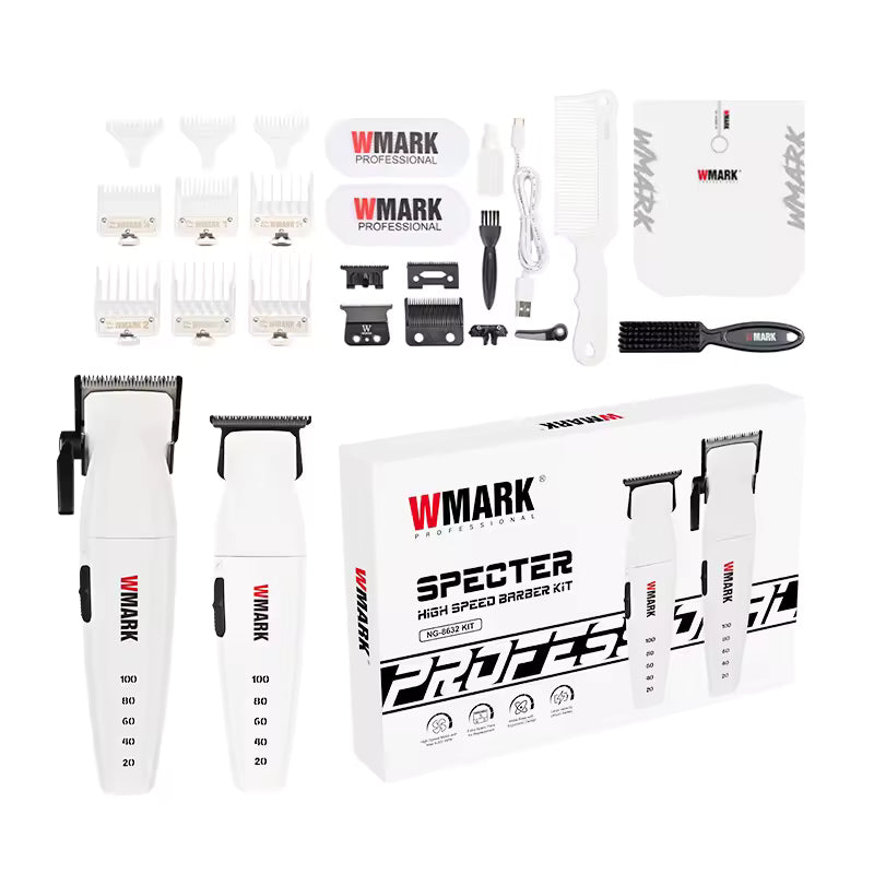 WMARK NG-8632 Professional Hair Clipper & Trimmer Kit – Metal Body, Magnetic Motor, 2 Speed, 180 & 240 Min Runtime