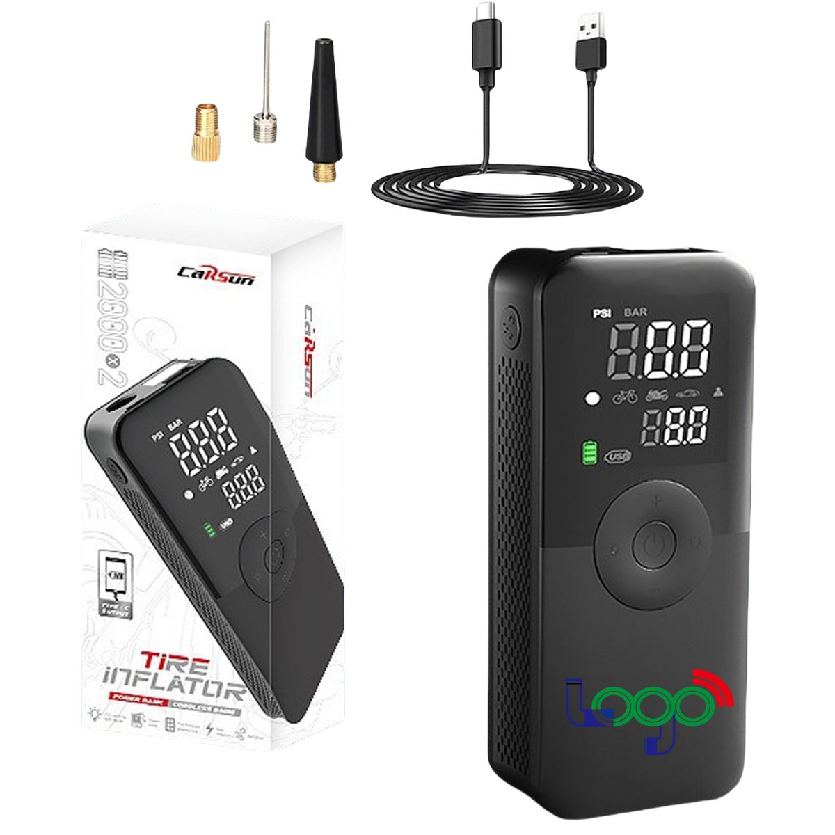 AEER Pompë Ajri Portative me Power Bank & Dritë LED – Fryrës Inteligjent për Makinë, Biçikletë dhe Përdorim Emergjent