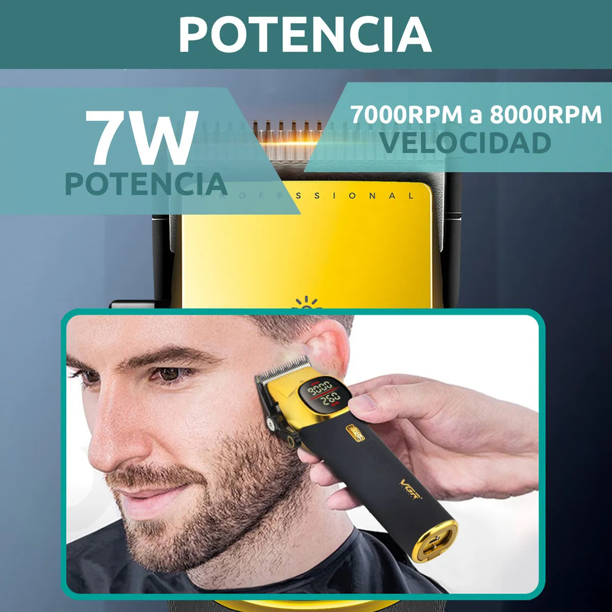 VGR V-885C Gold – Makina Profesionale për Prerje Flokësh, 9000RPM, Bateri 4600mAh