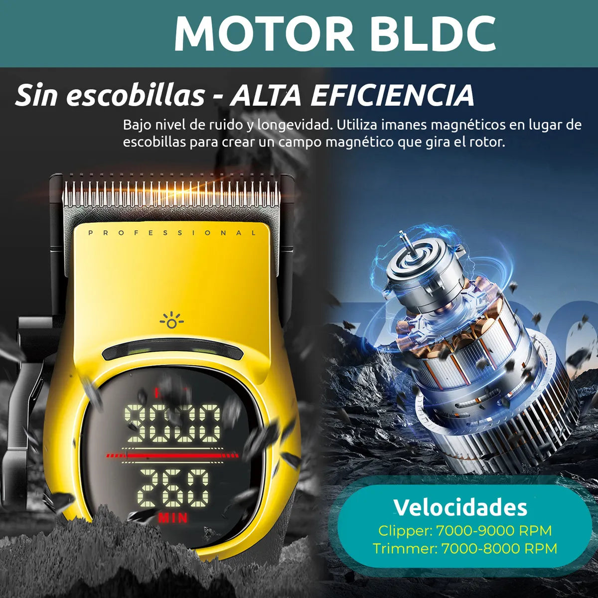 VGR V-885C Gold – Makina Profesionale për Prerje Flokësh, 9000RPM, Bateri 4600mAh