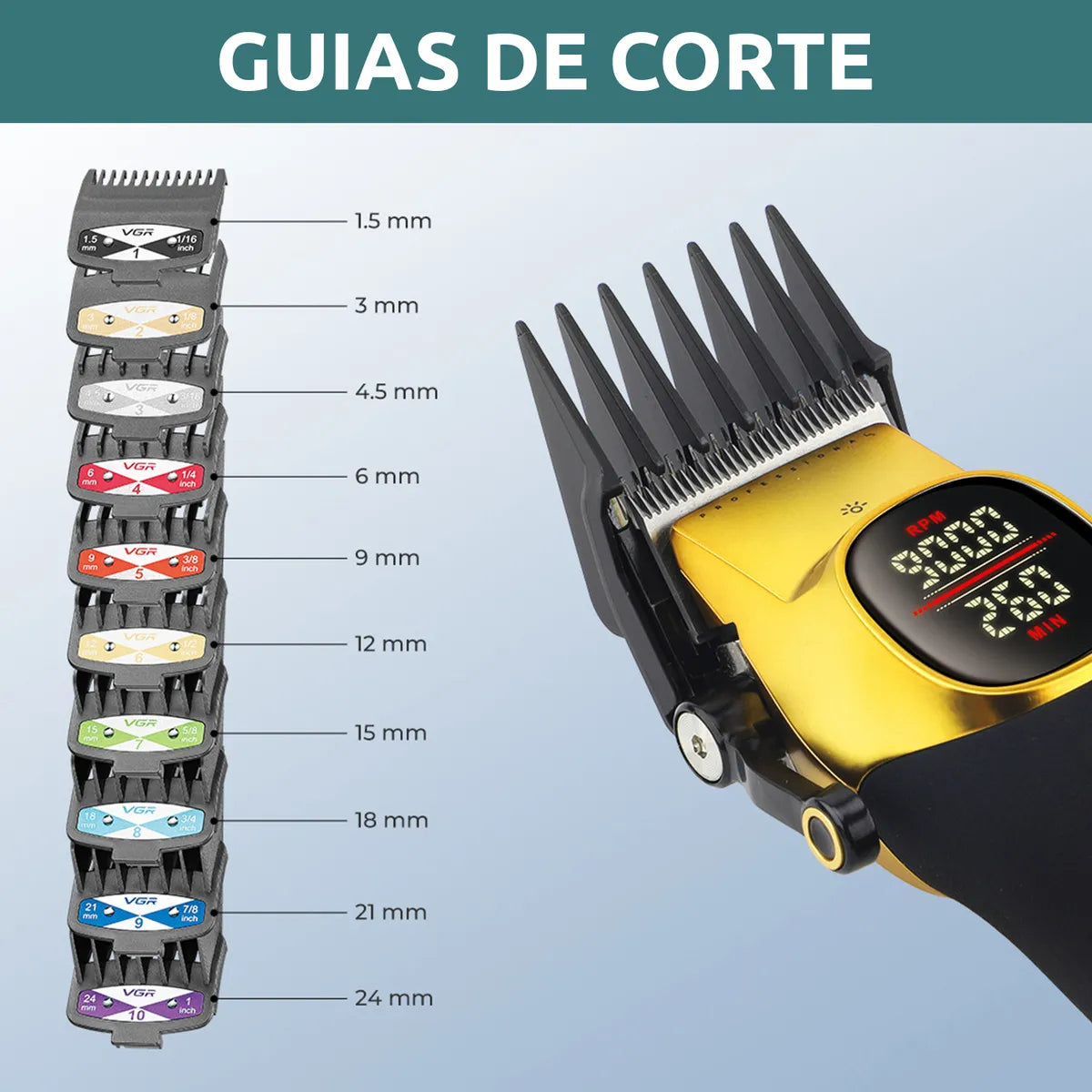 VGR V-885C Gold – Makina Profesionale për Prerje Flokësh, 9000RPM, Bateri 4600mAh