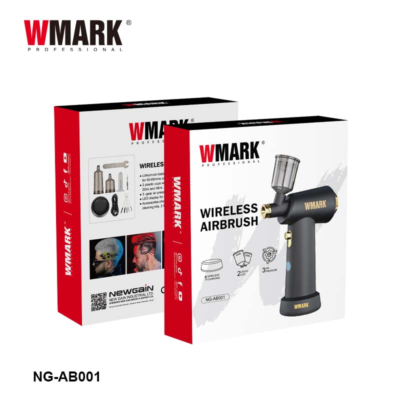 WMARK NG-AB001 Air Brush Profesional Wireless – Pajisje Multifunksionale për Barber & Salon me 3 Nivele Presioni dhe LED Display