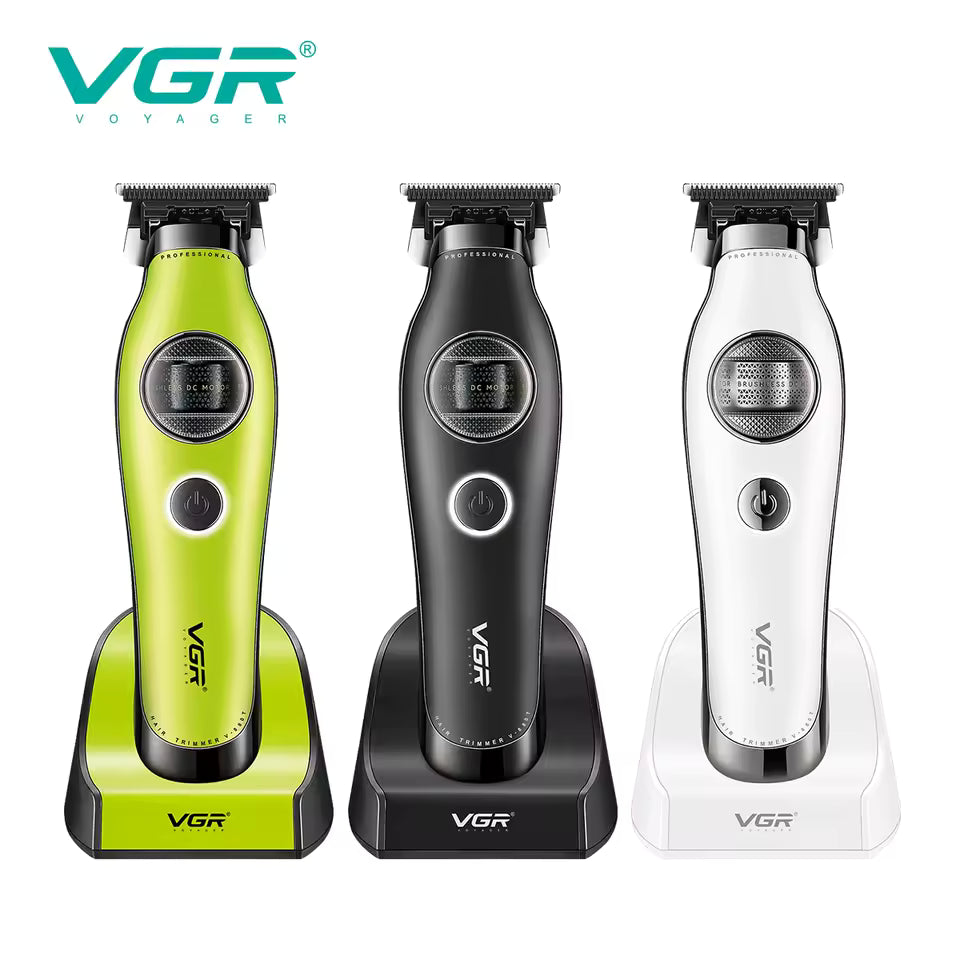 VGR 880T Trimmer Profesional për Meshkuj | Motor BLDC 7200 RPM, T-Blade Zero-Gap Ceramic & MIM, Bateri 2500mAh, Charging Base