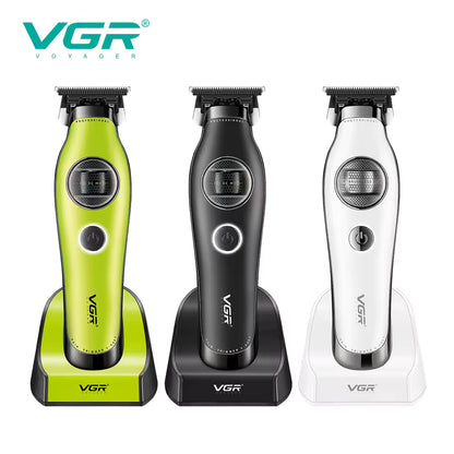 VGR 880T Trimmer Profesional për Meshkuj | Motor BLDC 7200 RPM, T-Blade Zero-Gap Ceramic & MIM, Bateri 2500mAh, Charging Base