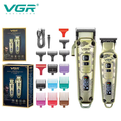VGR V-643 Ultra Premium Qethëse & Trimmer Profesional – Metal Housing, Powder Metallurgic Blade, Ekran Digital, Motor 4-Shpejtësi 5500–7000 RPM