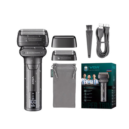 VGR V-368 Electric Shaver 9000RPM – Rroje Elektrike 2-në-1 me IPX6 Waterproof, LED Display & USB Type-C