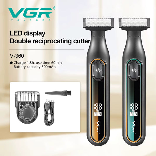 VGR V-360 OneBlade Trimmer & Shaver për Mjekër dhe Trup – IPX5 Waterproof, 0.5–9mm, Digital Display