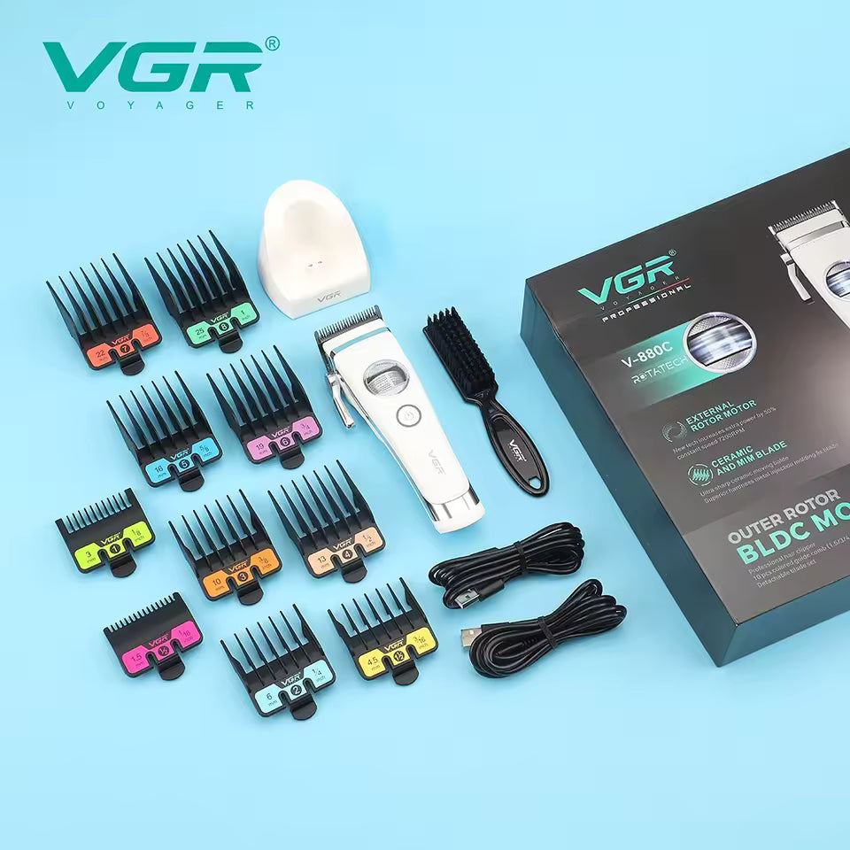 VGR V-880C – Makina Profesionale për Prerje Flokësh | Barber Clipper 9000 RPM & Motor i Fuqishëm DC