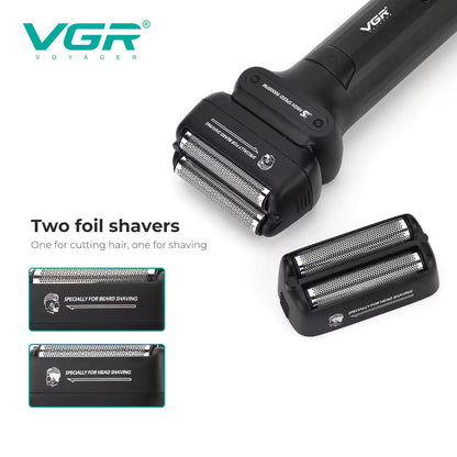 VGR V-368 Electric Shaver 9000RPM – Rroje Elektrike 2-në-1 me IPX6 Waterproof, LED Display & USB Type-C