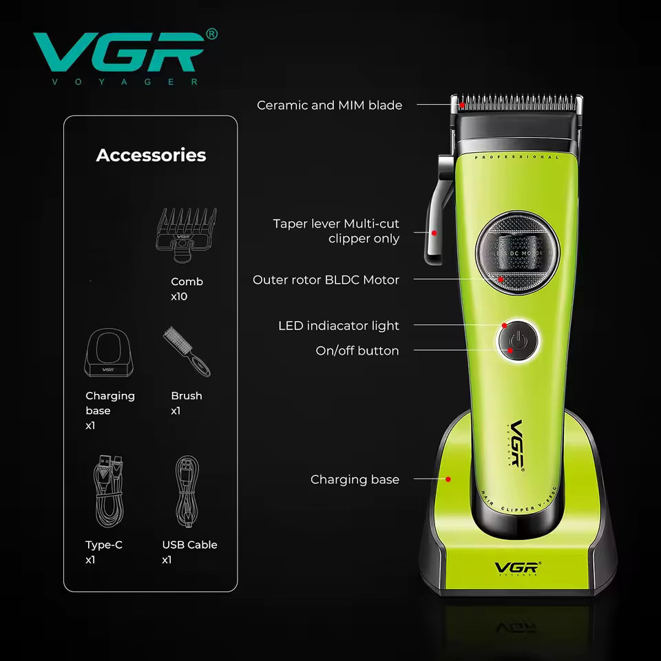 VGR V-880C – Makina Profesionale për Prerje Flokësh | Barber Clipper 9000 RPM & Motor i Fuqishëm DC