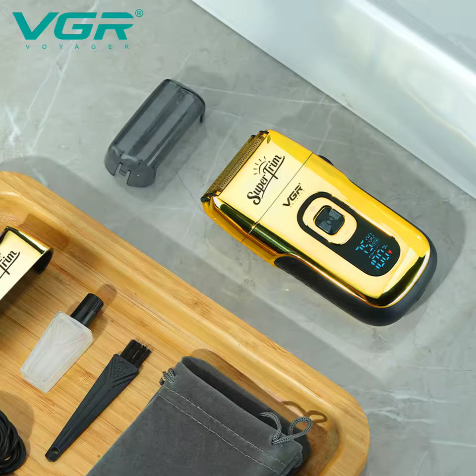 VGR – Rrojë Elektrike Profesionale me Dy Folie për Meshkuj, 3 Shpejtësi të Rregullueshme, Makineri për Kokë, Mjekër dhe Qethje