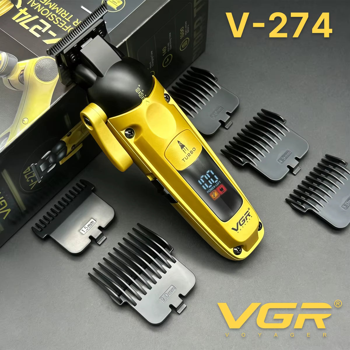 VGR V-274 Professional Hair Trimmer – Makinë Profesionale për Prerje Flokësh dhe Mjekre me LED Display & USB Rechargeable