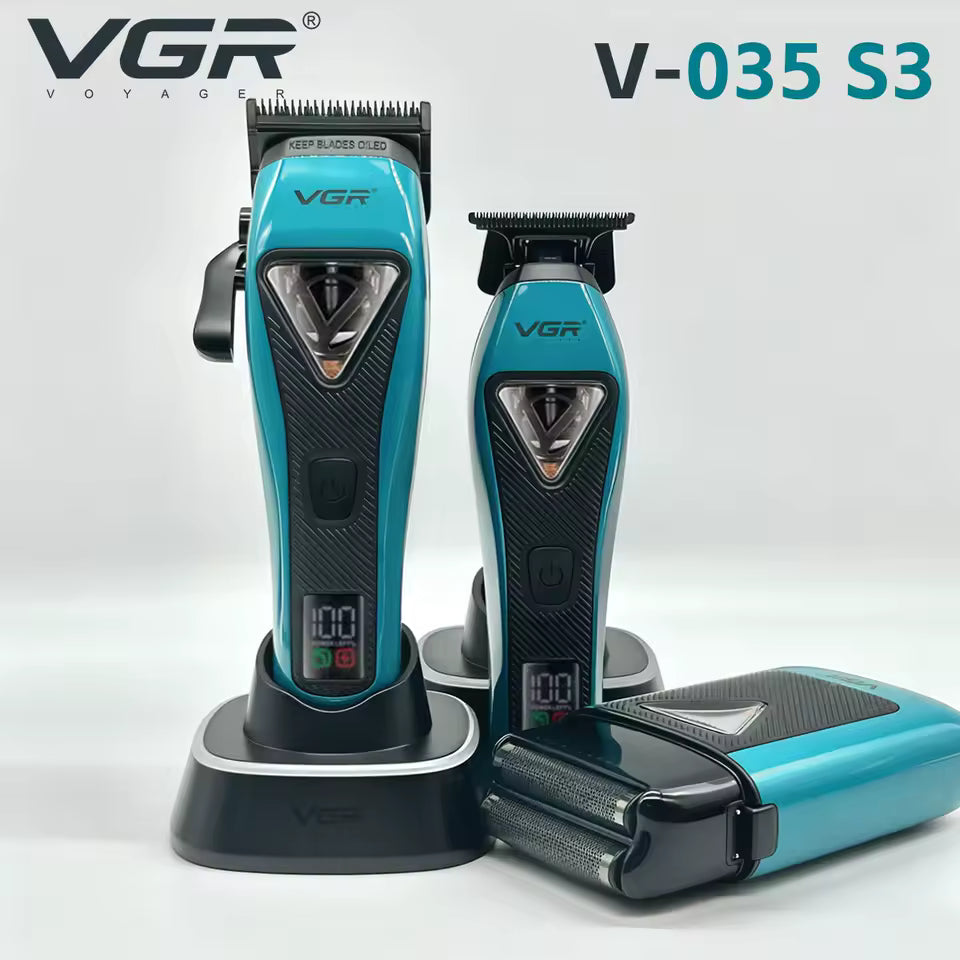 VGR V-035 S3 Professional Hair Trimmer Super Set – 11,000RPM Vector Motor, Wireless Charging Dock, DLC Blades