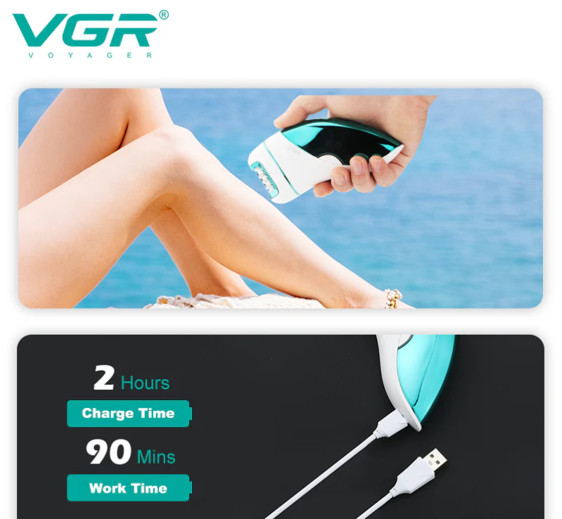 VGR V-731 3 në 1 Epilator Profesional për Femra | Trimmer, Rroje & Pastrim Fytyre – Pa Kabllo