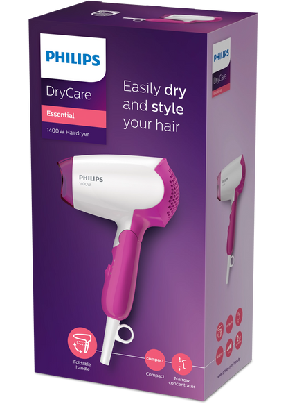 Philips DryCare Hairdryer BHD003/00 1400W Pink & White – Tharëse Flokësh Kompakte për Tharje dhe Stilim të Lehtë (220-240V)