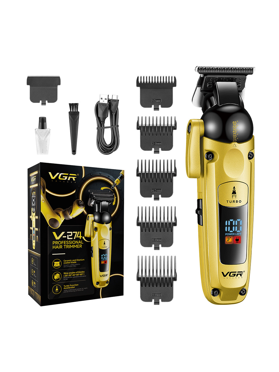 VGR V-274 Professional Hair Trimmer – Makinë Profesionale për Prerje Flokësh dhe Mjekre me LED Display & USB Rechargeable