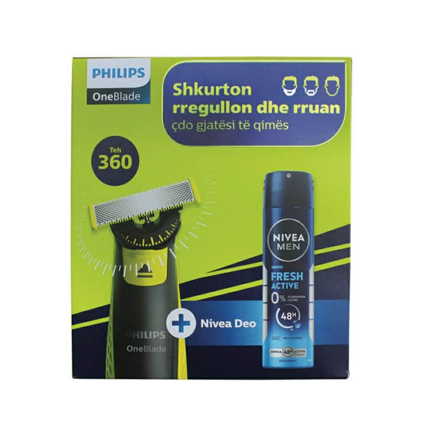 Philips OneBlade 360 QP2724/23 - Makinë rroje për fytyrë + Nivea Fresh Activ Gratis, 338ml