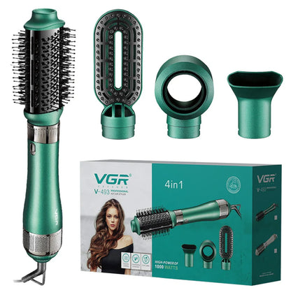 VGR V-493 Hair Dryer Brush 4-in-1 – Hot Air Brush për Tharje, Drejtim, Kaçurrela & Volum me Veshje Keramike, 3 Temperatura, Dizajn i Çmontueshëm – Green
