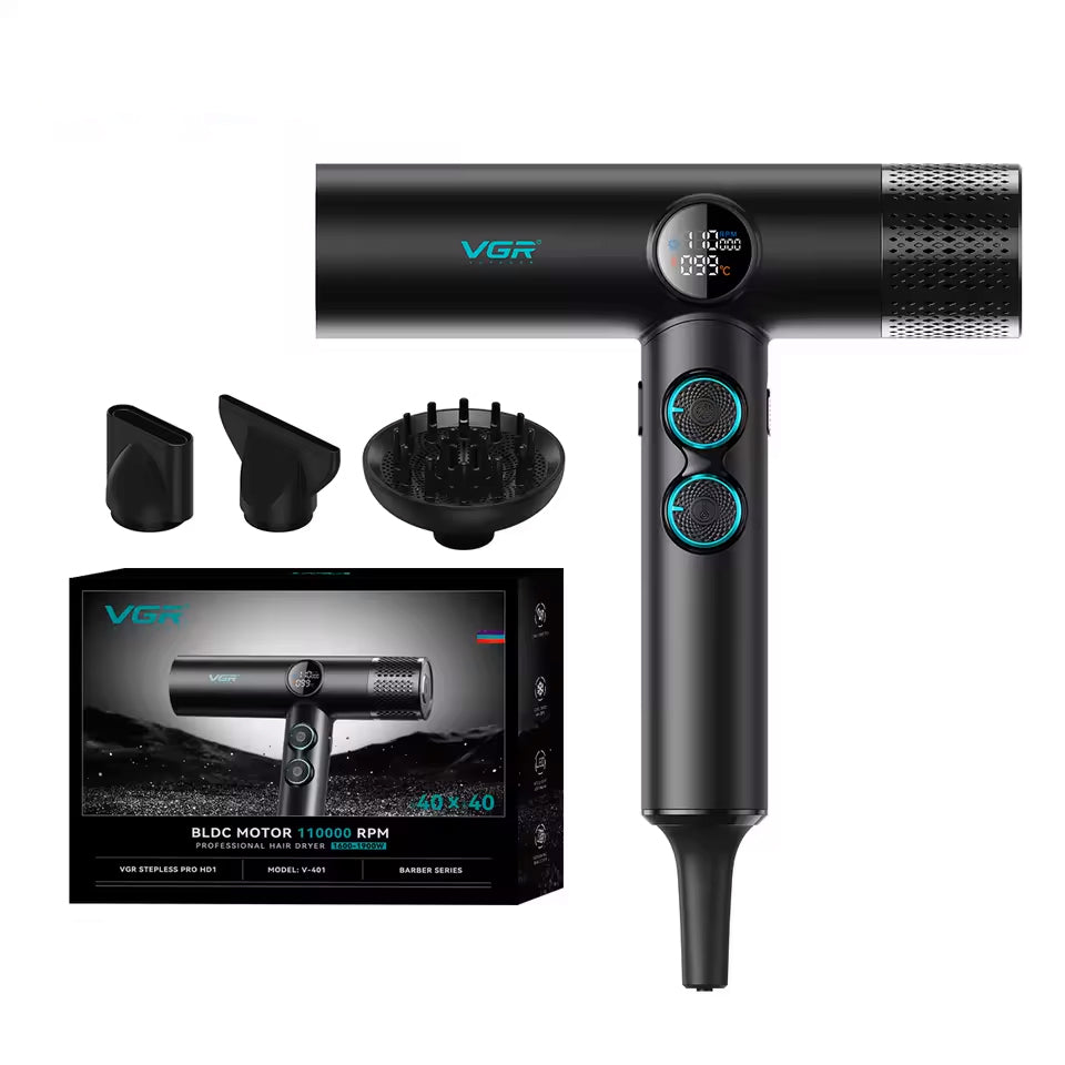 VGR V-401 Professional Hair Dryer – 110,000 RPM BLDC Motor, Negative Ion Hair Dryer për Sallone & Shtëpi