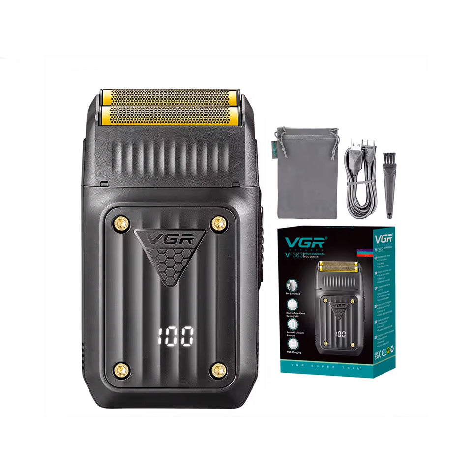 VGR V-363 Electric Foil Shaver – Rroje Profesionale me Dy Fleta, 8000 RPM & Bateri 80 Min, USB-C, E Përshtatshme për Lëkurë të Ndjeshme