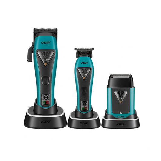 VGR V-035 S3 Professional Hair Trimmer Super Set – 11,000RPM Vector Motor, Wireless Charging Dock, DLC Blades