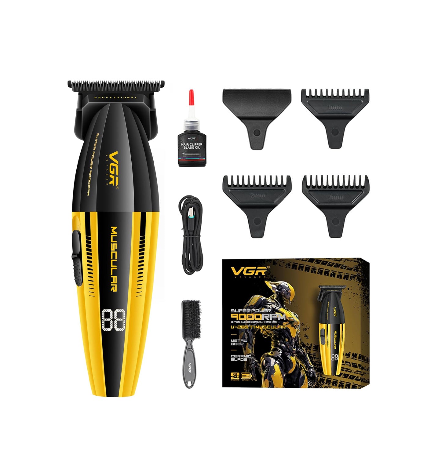 VGR V-285T Professional Hair Trimmer – Zero Gap T-Blade, 9000RPM Motor, LED Display & USB Rechargeable