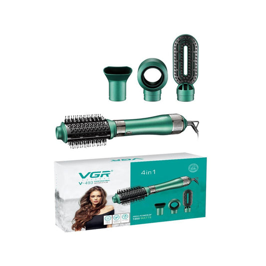 VGR V-493 Hair Dryer Brush 4-in-1 – Hot Air Brush për Tharje, Drejtim, Kaçurrela & Volum me Veshje Keramike, 3 Temperatura, Dizajn i Çmontueshëm – Green