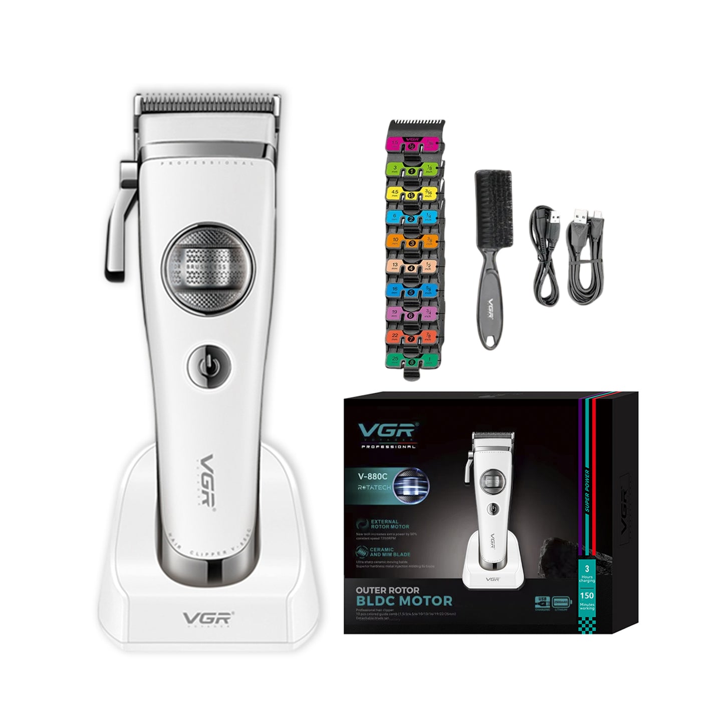 VGR V-880C – Makina Profesionale për Prerje Flokësh | Barber Clipper 9000 RPM & Motor i Fuqishëm DC