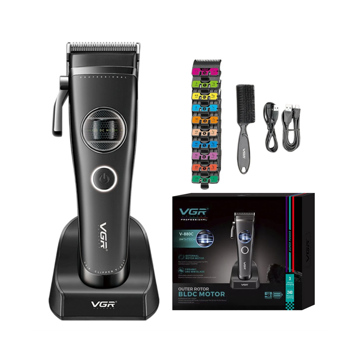 VGR V-880C – Makina Profesionale për Prerje Flokësh | Barber Clipper 9000 RPM & Motor i Fuqishëm DC