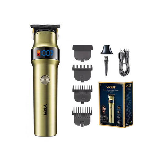 VGR V-991 Professional Hair Trimmer – Ceramic & Stainless Steel Blades, 400 Min Runtime, Turbo 7000 RPM, LED Display (Gold)