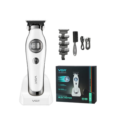 VGR 880T Trimmer Profesional për Meshkuj | Motor BLDC 7200 RPM, T-Blade Zero-Gap Ceramic & MIM, Bateri 2500mAh, Charging Base