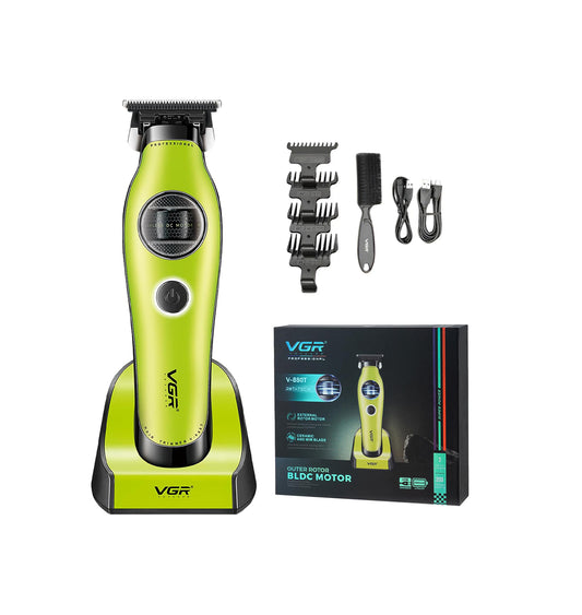 VGR 880T Trimmer Profesional për Meshkuj | Motor BLDC 7200 RPM, T-Blade Zero-Gap Ceramic & MIM, Bateri 2500mAh, Charging Base