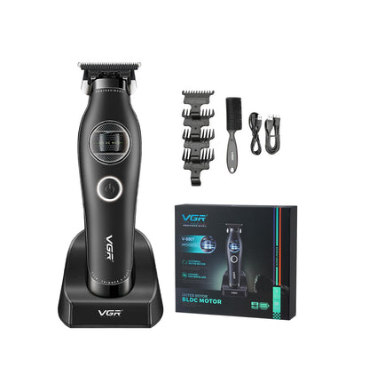 VGR 880T Trimmer Profesional për Meshkuj | Motor BLDC 7200 RPM, T-Blade Zero-Gap Ceramic & MIM, Bateri 2500mAh, Charging Base